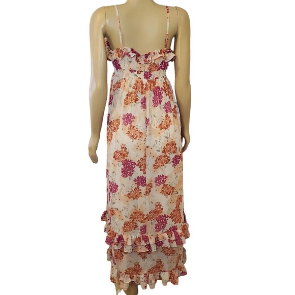 Elle Women's Maxi Dress Size XS Peach Floral Thin Strap Smock V-neck Lined - Picture 2 of 10